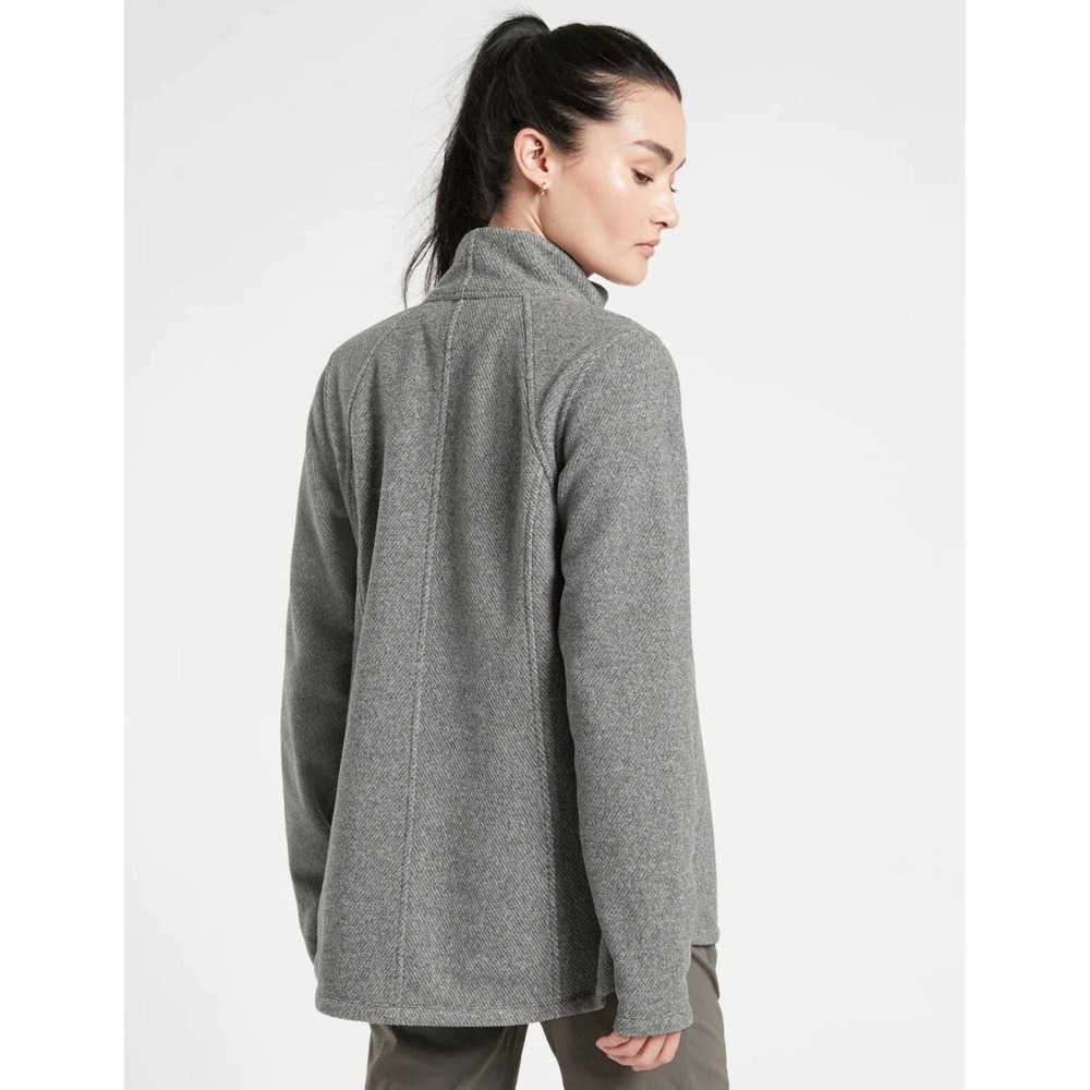 Athleta Stroll Fleece Full Zip Jacket Grey Herringbone Mock Neck Womens Medium - Picture 2 of 8